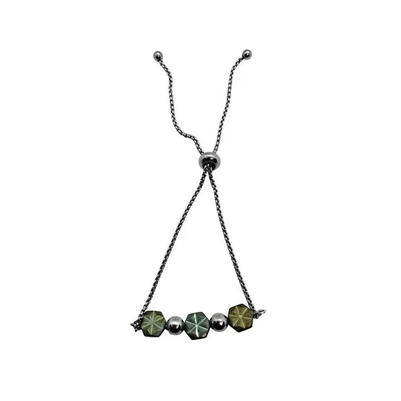 Sliding bead silver tone bracelet Czech glass beads - Picture 2 of 4